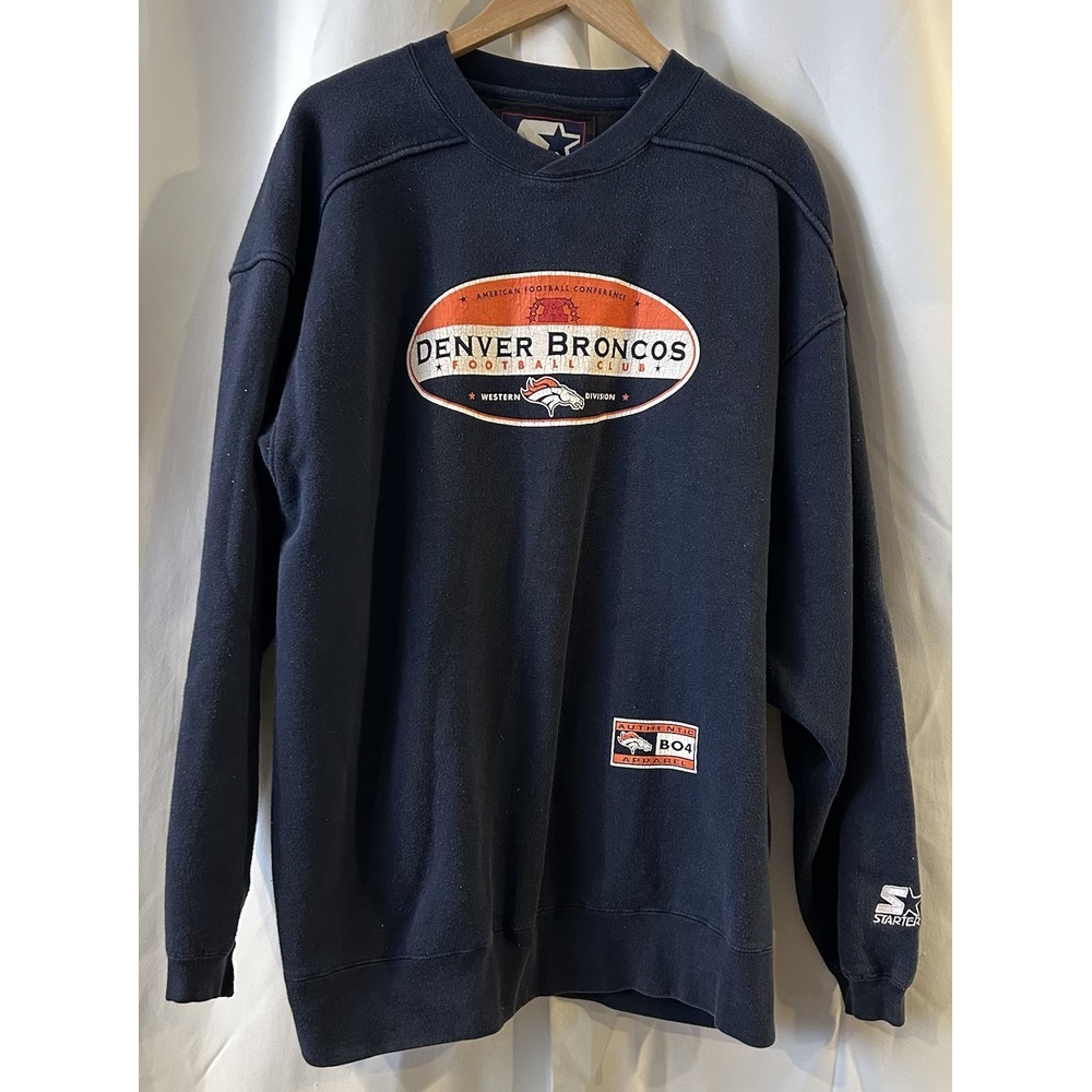 Vintage 90's Starter Denver Broncos Navy‎ Blue Crewneck Mens Size XL